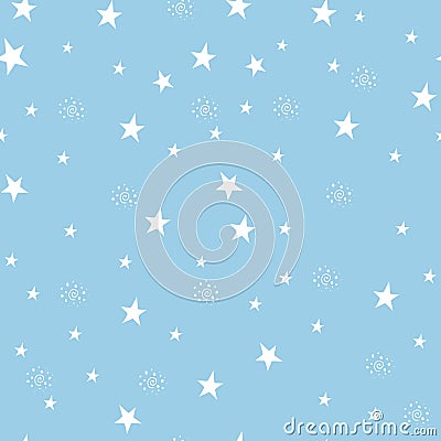 Seamless pattern with stars and abstract curl. Winter romantic design. Vector Illustration
